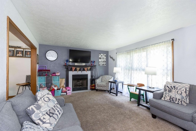 1617 Bennington Dr, Mishawaka, IN 46544 - carpeted living room with a fireplace and a textured ceiling
