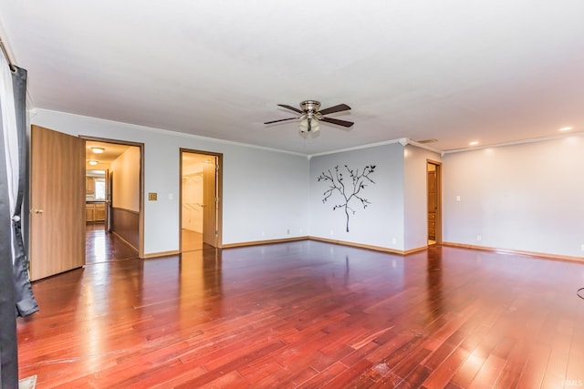 7782 S Warren Rd, Warren, IN 46792 - unfurnished room featuring a ceiling fan, wood finished floors, baseboards, crown molding, and recessed lighting