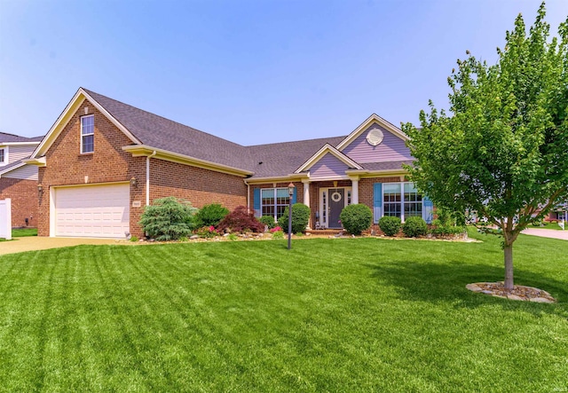 7937 Boydon Ct, Evansville, IN 47715 - view of front of property featuring brick siding, an attached garage, a front lawn, and a shingled roof