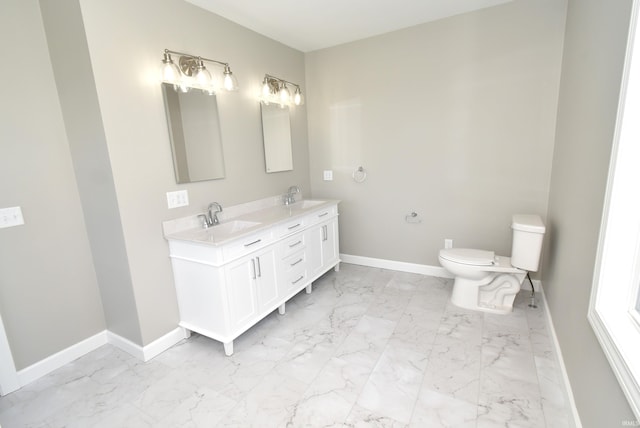4831 N 400 W, Earl Park, IN 47942 - full bath with marble finish floors, baseboards, double vanity, and toilet