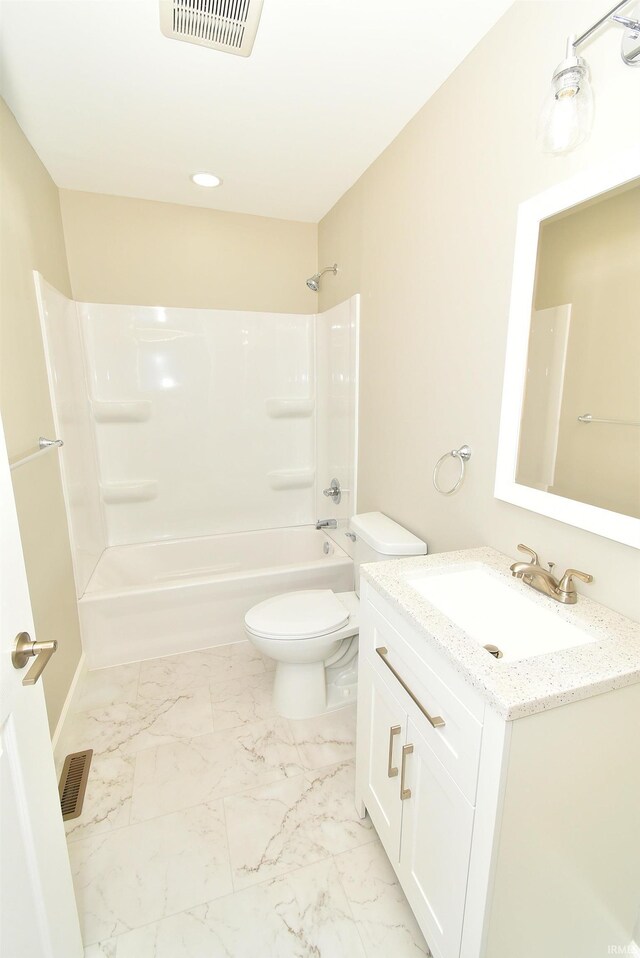 4831 N 400 W, Earl Park, IN 47942 - bathroom featuring toilet, vanity, bathtub / shower combination, and marble finish flooring