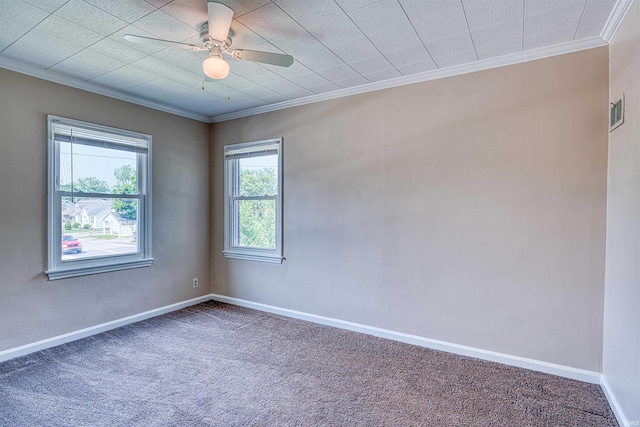 3017 E Walnut St, Evansville, IN 47714 - carpeted spare room featuring ornamental molding, ceiling fan, and baseboards