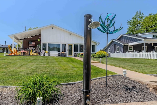 11382 N Biscayne Ln, Cromwell, IN 46732 - rear view of property with ceiling fan and a patio area