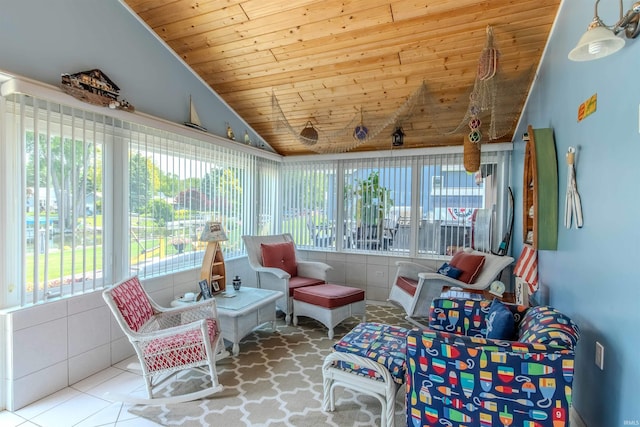 11382 N Biscayne Ln, Cromwell, IN 46732 - sunroom with wooden ceiling, vaulted ceiling, and tile patterned floors