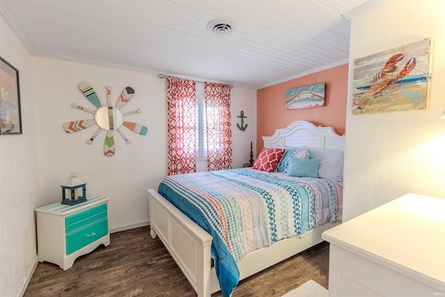 11382 N Biscayne Ln, Cromwell, IN 46732 - bedroom with ornamental molding, wood finished floors, and wooden ceiling
