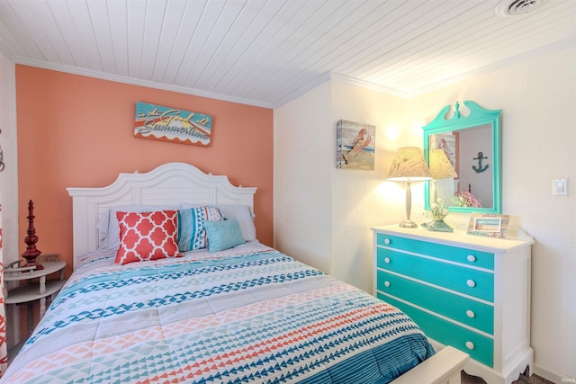 11382 N Biscayne Ln, Cromwell, IN 46732 - bedroom featuring ornamental molding and wooden ceiling