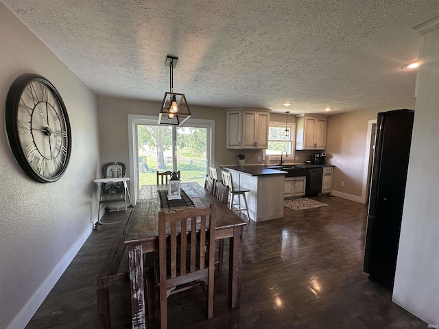 12524 W 545 N, Linton, IN 47441 - dining room with a textured ceiling, baseboards, dark wood finished floors, and recessed lighting