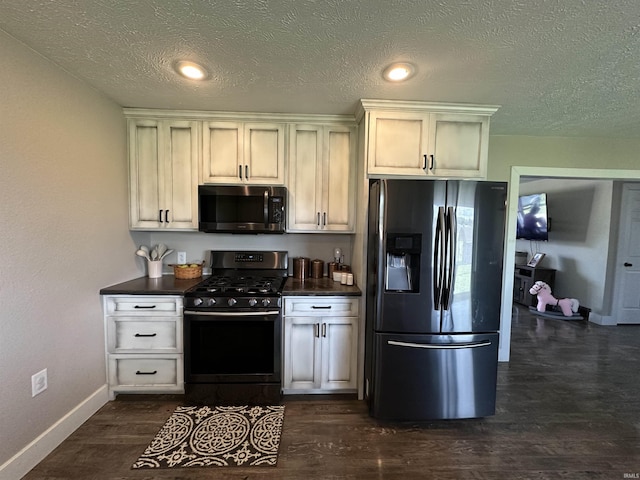 12524 W 545 N, Linton, IN 47441 - kitchen featuring fridge with ice dispenser, gas range, baseboards, dark countertops, and dark wood-style flooring