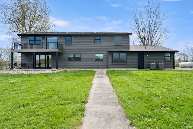 11136 N 200 W, Ossian, IN 46777 - rear view of house featuring a lawn, central AC, and a wooden deck
