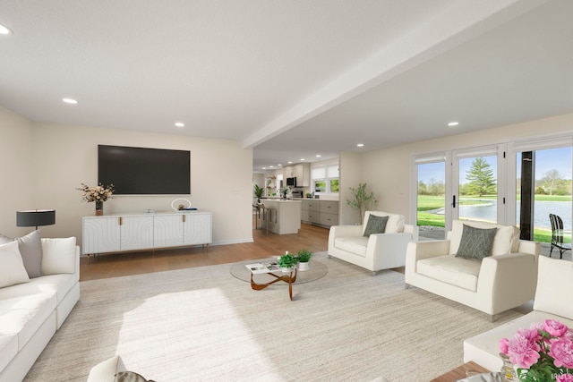 11136 N 200 W, Ossian, IN 46777 - living room featuring light wood-style flooring and recessed lighting