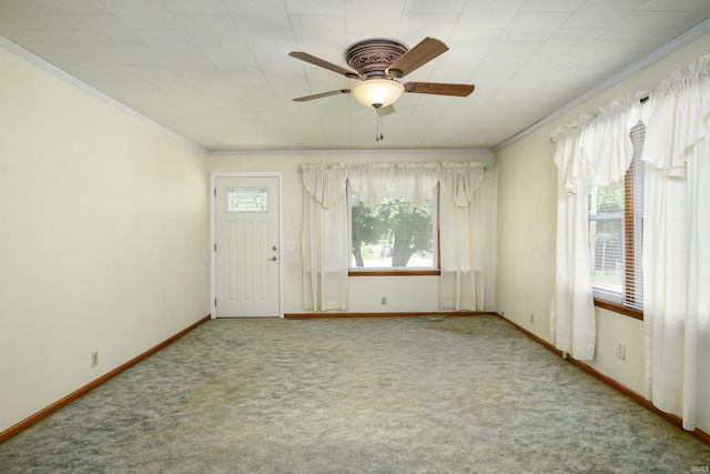 922 N Broadway St, Seymour, IN 47274 - empty room with ornamental molding, carpet, ceiling fan, and baseboards