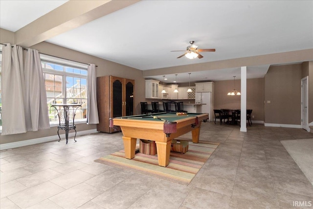 6444 Pebble Pointe Ct, Newburgh, IN 47630 - rec room featuring billiards table, baseboards, and ceiling fan