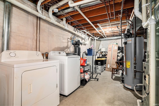 58201 Windsong Dr, Elkhart, IN 46517 - unfinished basement featuring washer and dryer, water heater, and a heating unit