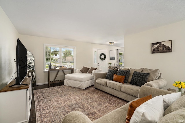 58201 Windsong Dr, Elkhart, IN 46517 - living room with dark wood-style floors and baseboards