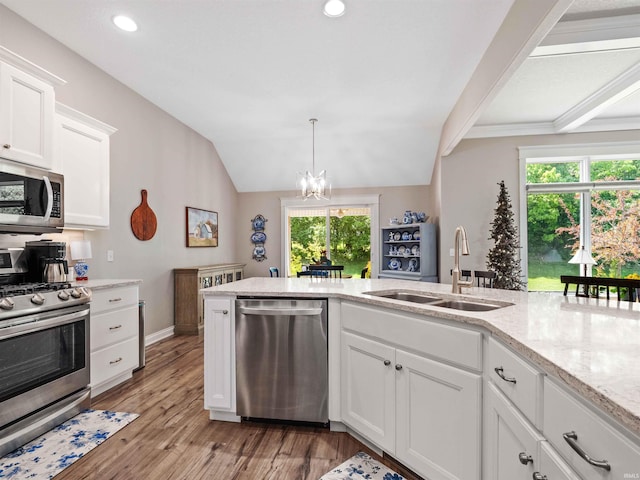 10805 Eagle River Run, Fort Wayne, IN 46845 - kitchen with stainless steel appliances, a sink, plenty of natural light, a chandelier, and recessed lighting
