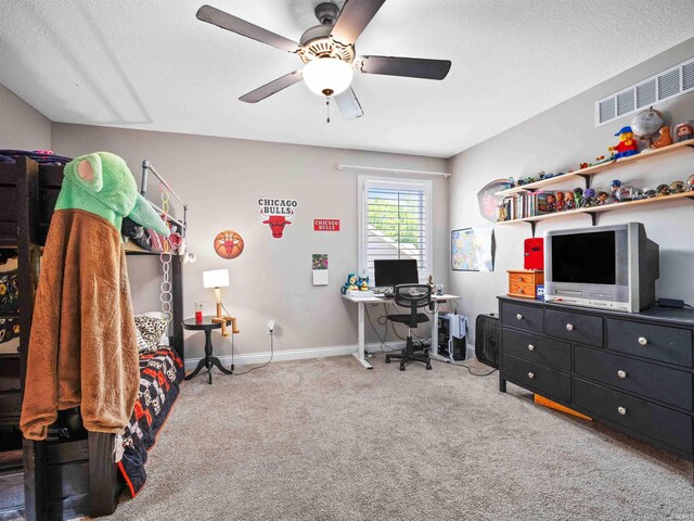 10805 Eagle River Run, Fort Wayne, IN 46845 - office featuring a ceiling fan, carpet flooring, a textured ceiling, and baseboards
