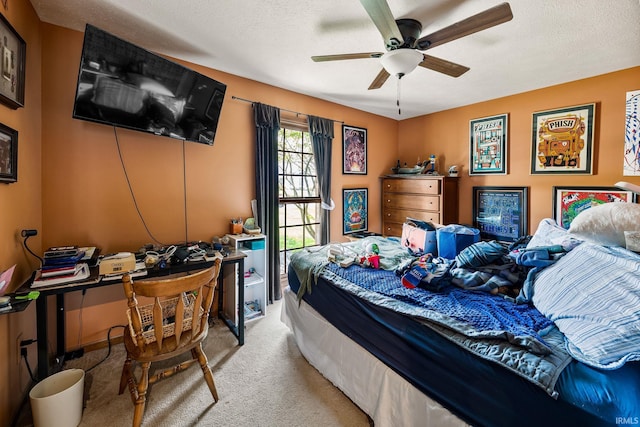61587 Brompton Rd, South Bend, IN 46614 - bedroom featuring carpet floors, a textured ceiling, and ceiling fan