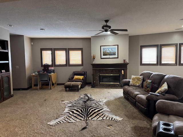 5533 N 150 Rd E, Urbana, IN 46990 - living area featuring carpet floors, ceiling fan, healthy amount of natural light, and a high end fireplace