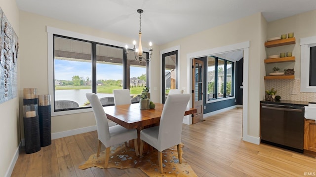 5272 Greyson Heights Dr, Auburn, IN 46706 - dining space with a chandelier, light wood finished floors, and baseboards