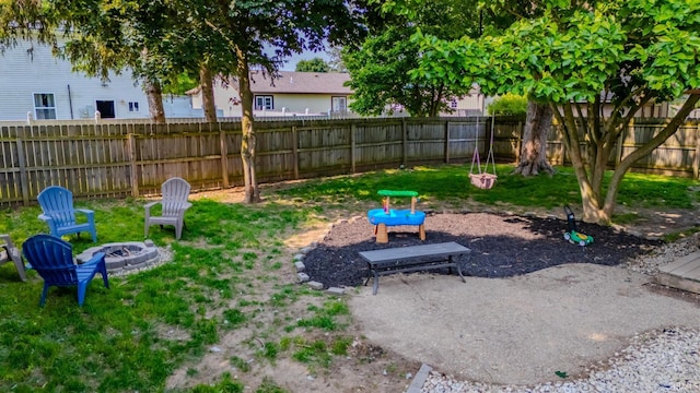 36 Jacks St, Gas City, IN 46933 - fenced backyard with an outdoor fire pit