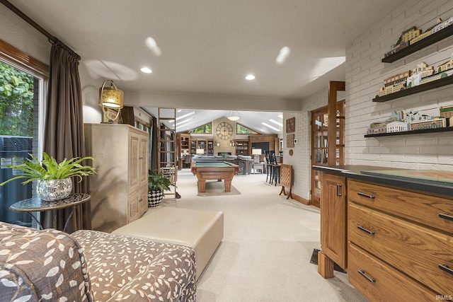 1365 W 15th St, Jasper, IN 47546 - bedroom featuring billiards, light carpet, recessed lighting, and vaulted ceiling
