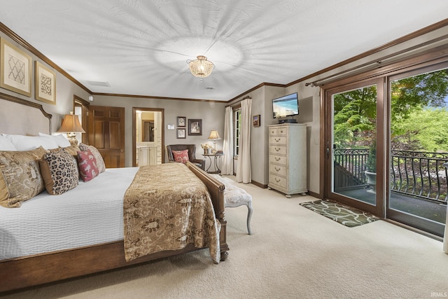 1365 W 15th St, Jasper, IN 47546 - bedroom featuring access to outside, carpet flooring, crown molding, baseboards, and connected bathroom