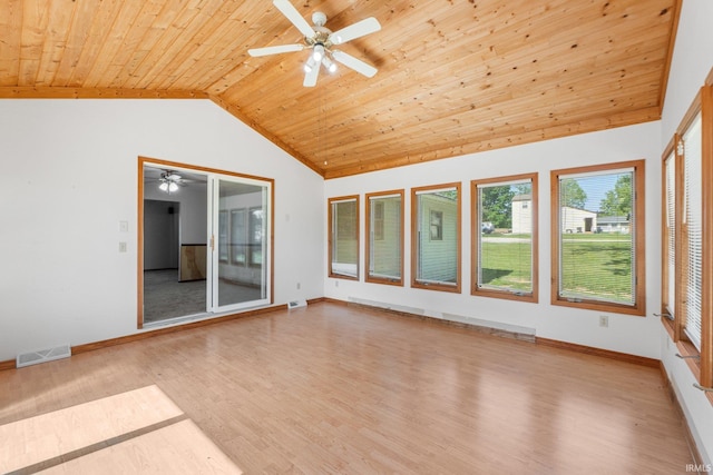 4294 E Defreese Rd, Syracuse, IN 46567 - unfurnished sunroom with wood ceiling, wood finished floors, lofted ceiling, and baseboards