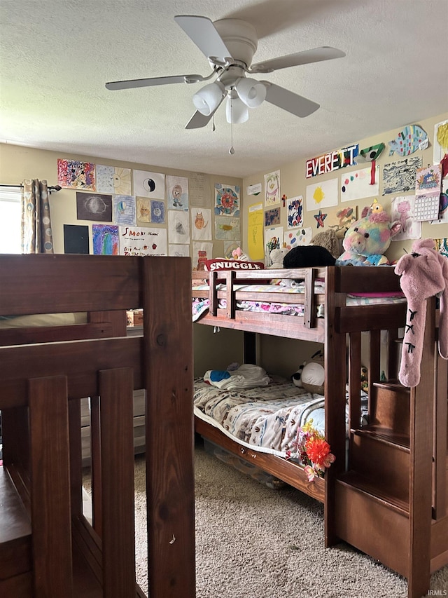 1406 Hillcrest Rd, Bedford, IN 47421 - carpeted bedroom with a textured ceiling and a ceiling fan