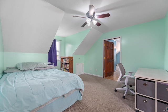 303 Shrack Ln, Dunkirk, IN 47336 - carpeted bedroom with vaulted ceiling, baseboards, and ceiling fan