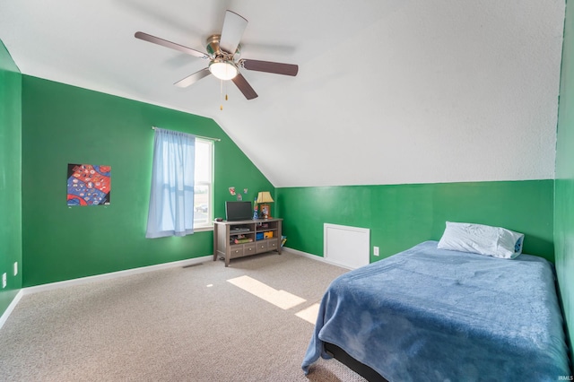 303 Shrack Ln, Dunkirk, IN 47336 - bedroom featuring baseboards, lofted ceiling, carpet, and a ceiling fan