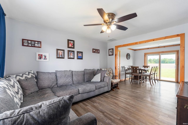 303 Shrack Ln, Dunkirk, IN 47336 - living room featuring ceiling fan and wood finished floors