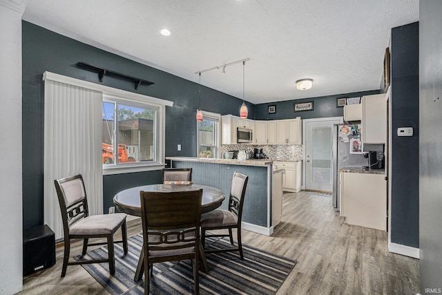 407 N Front St, North Manchester, IN 46962 - dining room featuring light wood finished floors, track lighting, baseboards, and recessed lighting