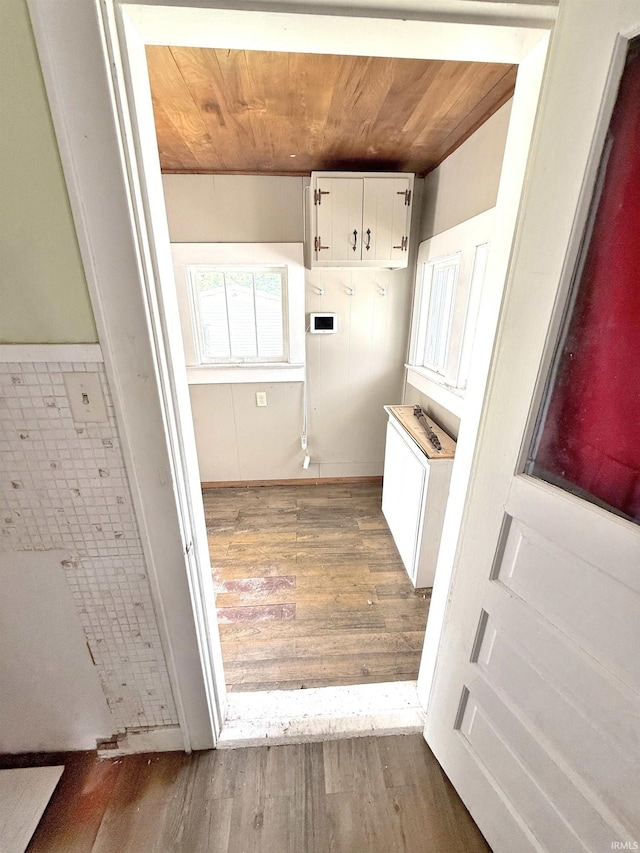 1228 Woodward Ave, New Castle, IN 47362 - laundry room featuring wooden ceiling and wood finished floors