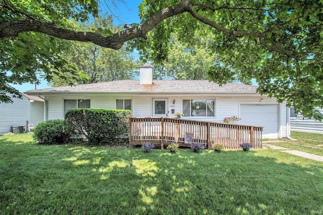 5209 Sunnyfield Pl, South Bend, IN 46619 - ranch-style house featuring an attached garage, a chimney, and a front yard