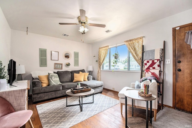 5209 Sunnyfield Pl, South Bend, IN 46619 - living room with wood finished floors, a ceiling fan, and baseboards