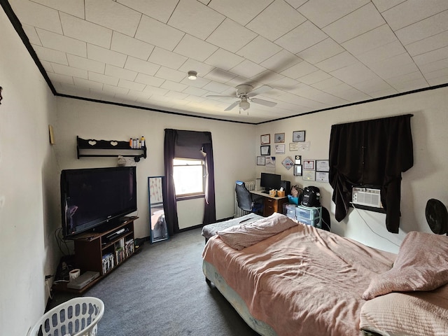 209 Seminary St, Vincennes, IN 47591 - carpeted bedroom with ceiling fan, ornamental molding, and an office area
