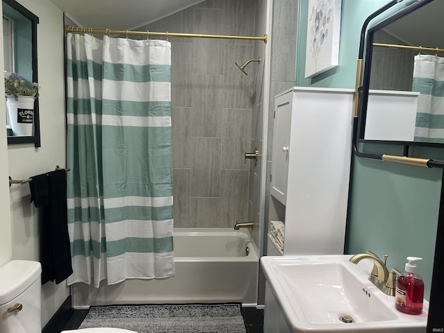 1302 Linden Ave, South Bend, IN 46628 - bathroom with toilet, a sink, and shower / bath combo with shower curtain