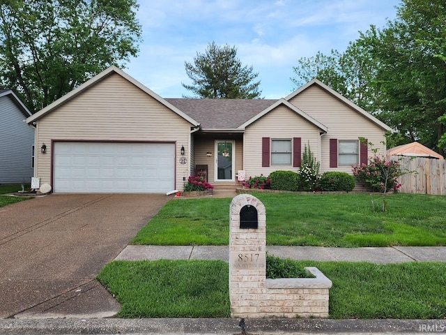 8517 Fox Hollow Rd, Evansville, IN 47725 - ranch-style house featuring a garage, concrete driveway, and a shingled roof