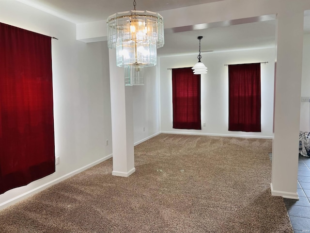 9987 Rainbow Falls Ln, Fishers, IN 46037 - spare room featuring carpet, a chandelier, and baseboards
