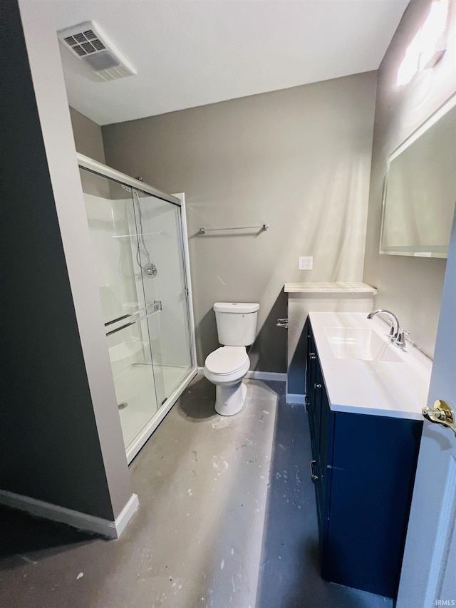 9987 Rainbow Falls Ln, Fishers, IN 46037 - full bathroom featuring finished concrete floors, toilet, baseboards, vanity, and a stall shower
