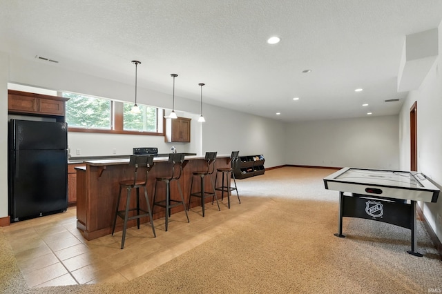 16265 Gemma Pass, Huntertown, IN 46748 - recreation room with bar with sink, recessed lighting, light colored carpet, baseboards, and a textured ceiling