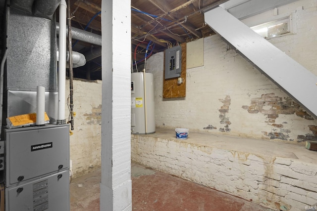 913 Cedar St, Elkhart, IN 46514 - unfinished basement featuring water heater, electric panel, and heating unit
