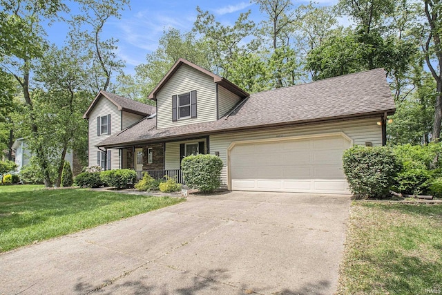 15711 Durham Way, Granger, IN 46530 - traditional home featuring a porch, concrete driveway, an attached garage, a front yard, and roof with shingles