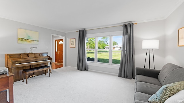 1229 Dell Cove Dr, Fort Wayne, IN 46804 - living area with crown molding, light carpet, and baseboards