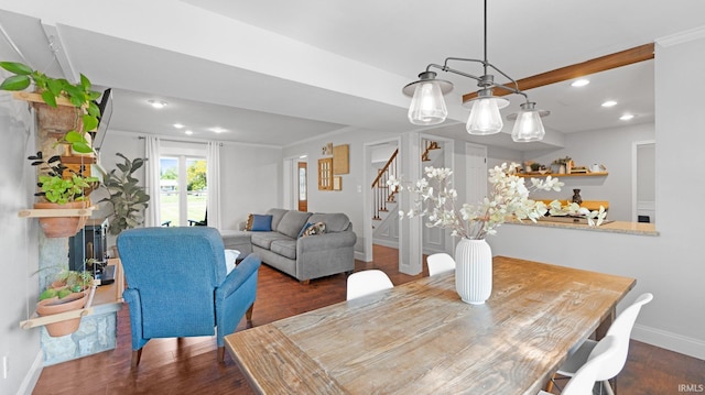 1229 Dell Cove Dr, Fort Wayne, IN 46804 - dining space with stairway, baseboards, wood finished floors, and recessed lighting