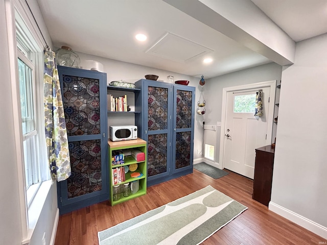1500 N Grant St, West Lafayette, IN 47906 - foyer featuring baseboards, wood finished floors, and recessed lighting