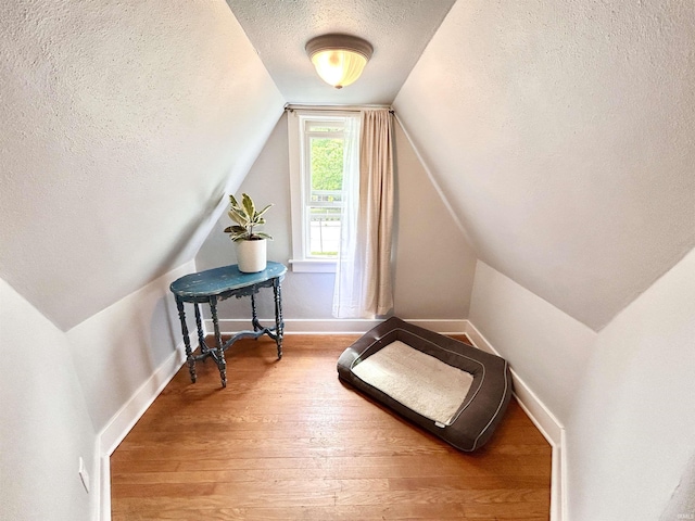 1500 N Grant St, West Lafayette, IN 47906 - additional living space with a textured ceiling, lofted ceiling, wood-type flooring, and baseboards