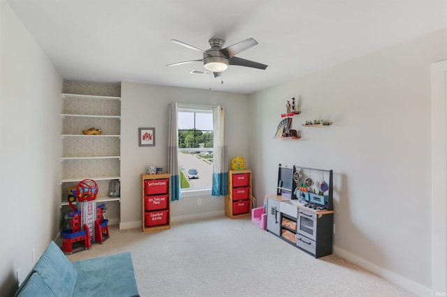 810 Tawny Dr, Evansville, IN 47712 - rec room with ceiling fan, carpet, and baseboards