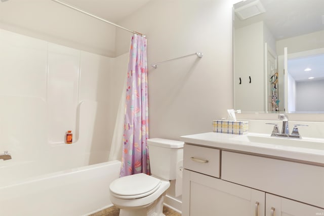 810 Tawny Dr, Evansville, IN 47712 - bathroom featuring toilet, vanity, and shower / bath combo with shower curtain