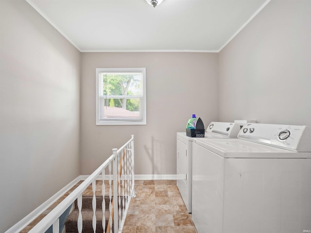 254 Forrest Ave, Wabash, IN 46992 - washroom with washing machine and dryer, crown molding, baseboards, and stone finish floors